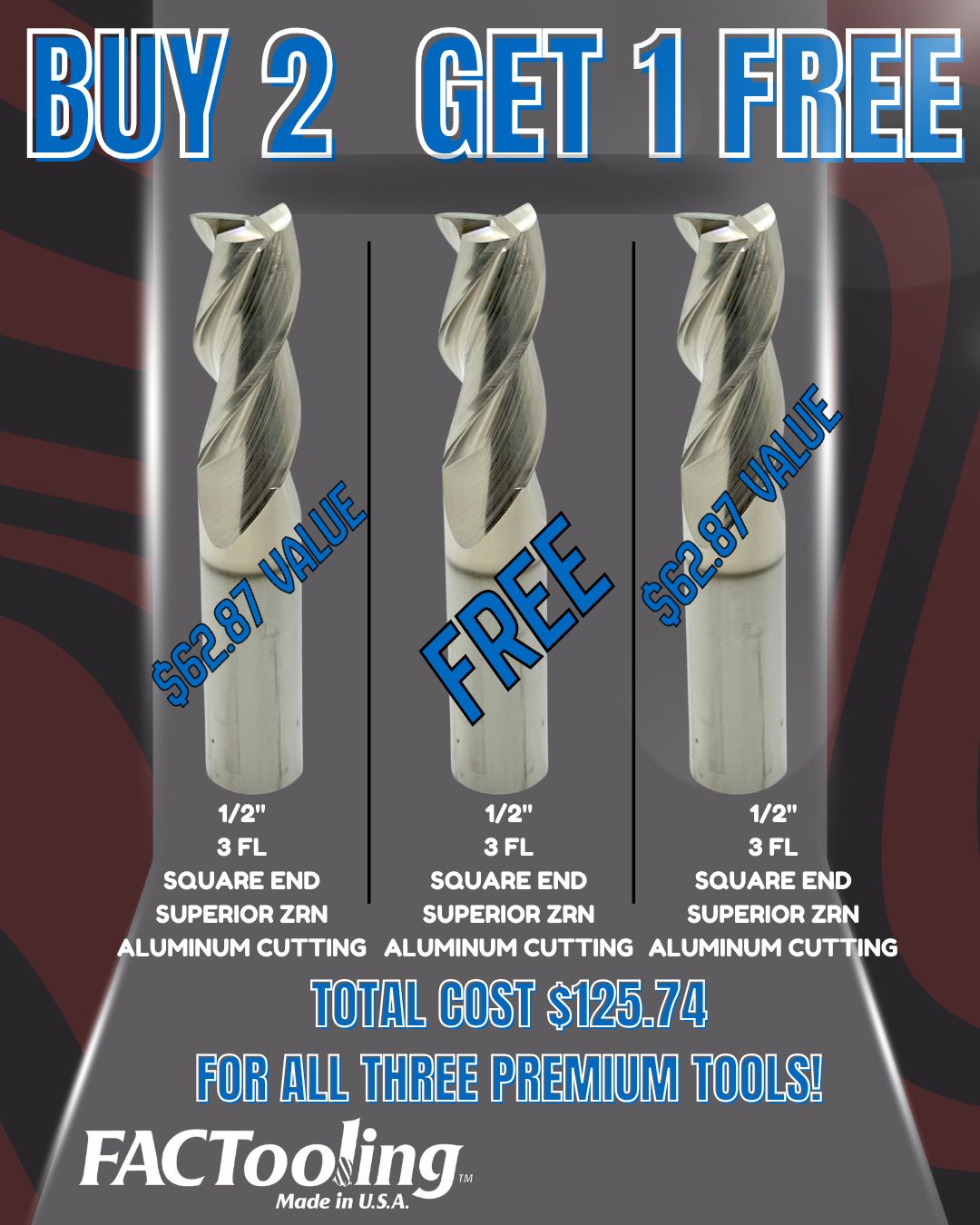 3 FLUTE 1/2" DIAMETER SUPERIOR ZRN TOOL KIT